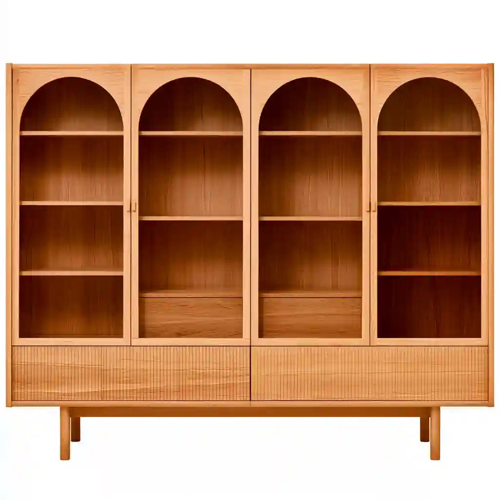 Libreria marrone con quattro colonne di ripiani ad arco