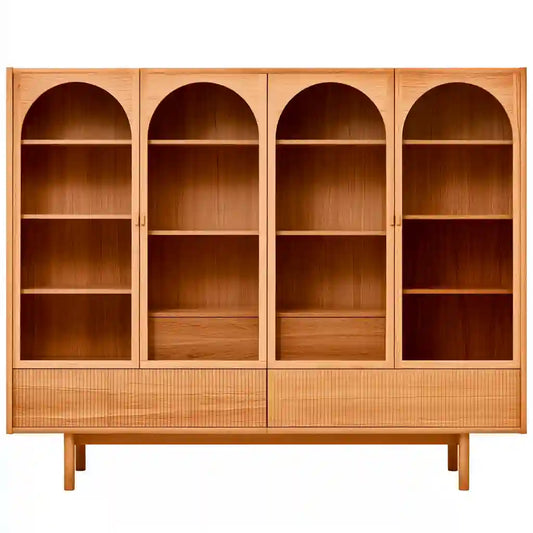 Libreria marrone con quattro colonne di ripiani ad arco
